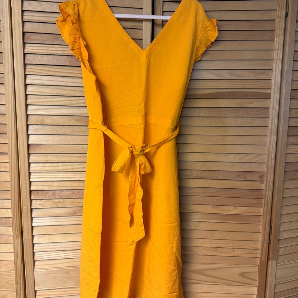 LOFT Mustard Yellow V-Neck Midi Wrap Dress